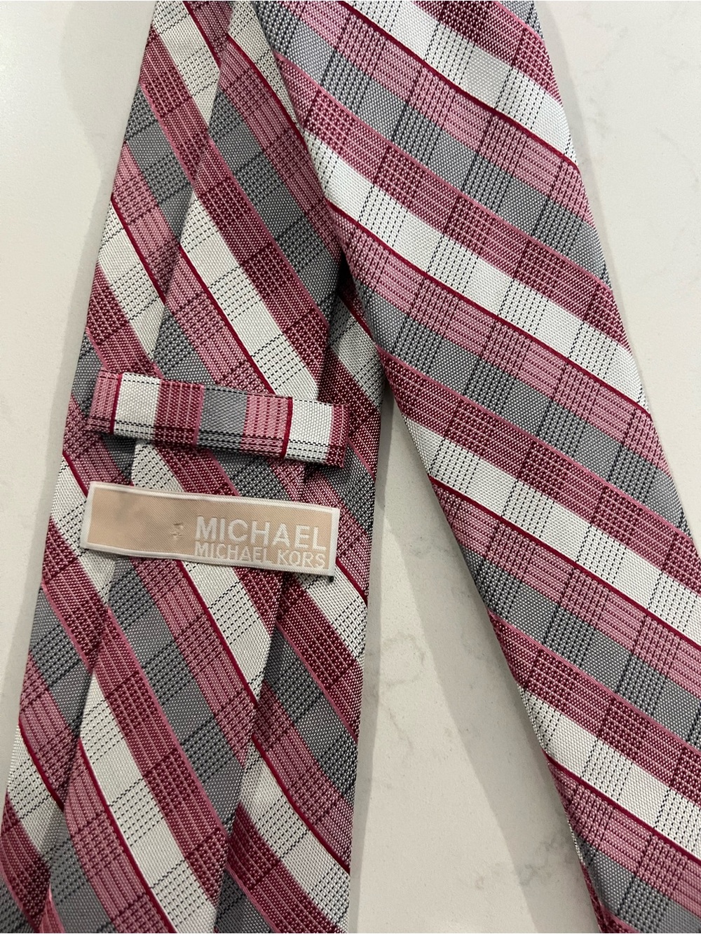 Michael Kors Men's Rose and Gray Plaid Silk Tie